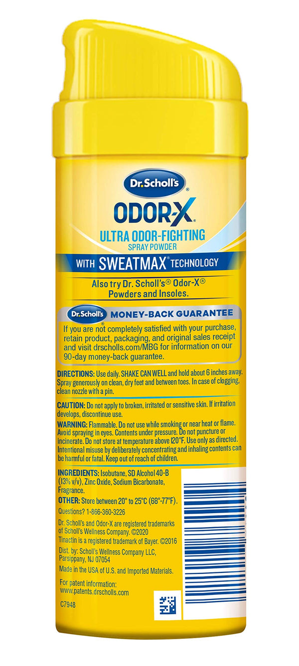 Dr. Scholl’s Odor-X ODOR-FIGHTING Spray Powder // All-Day Odor Protection and Sweat Absorption - Packaging May Vary