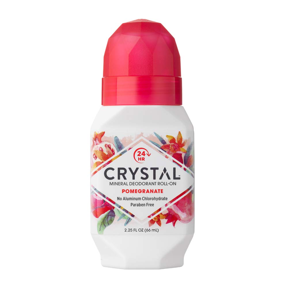 Crystal Mineral Deodorant Roll-On Body Deodorant With 24-Hour Odor Protection, Pomegranate, Non-Sticky Roll-On, Aluminium Chloride & Paraben Free, 2.25 FL OZ