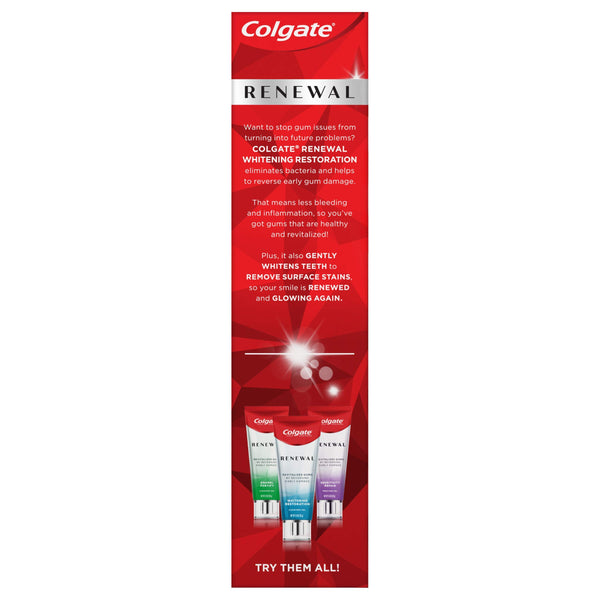 Colgate Renewal Gum Protection Whitening Toothpaste, Mint Toothpaste for Gingivitis and Teeth Whitening Restoration, Sugar Free, Enamel Safe, Gluten Free, Vegan, 3 Oz Tube