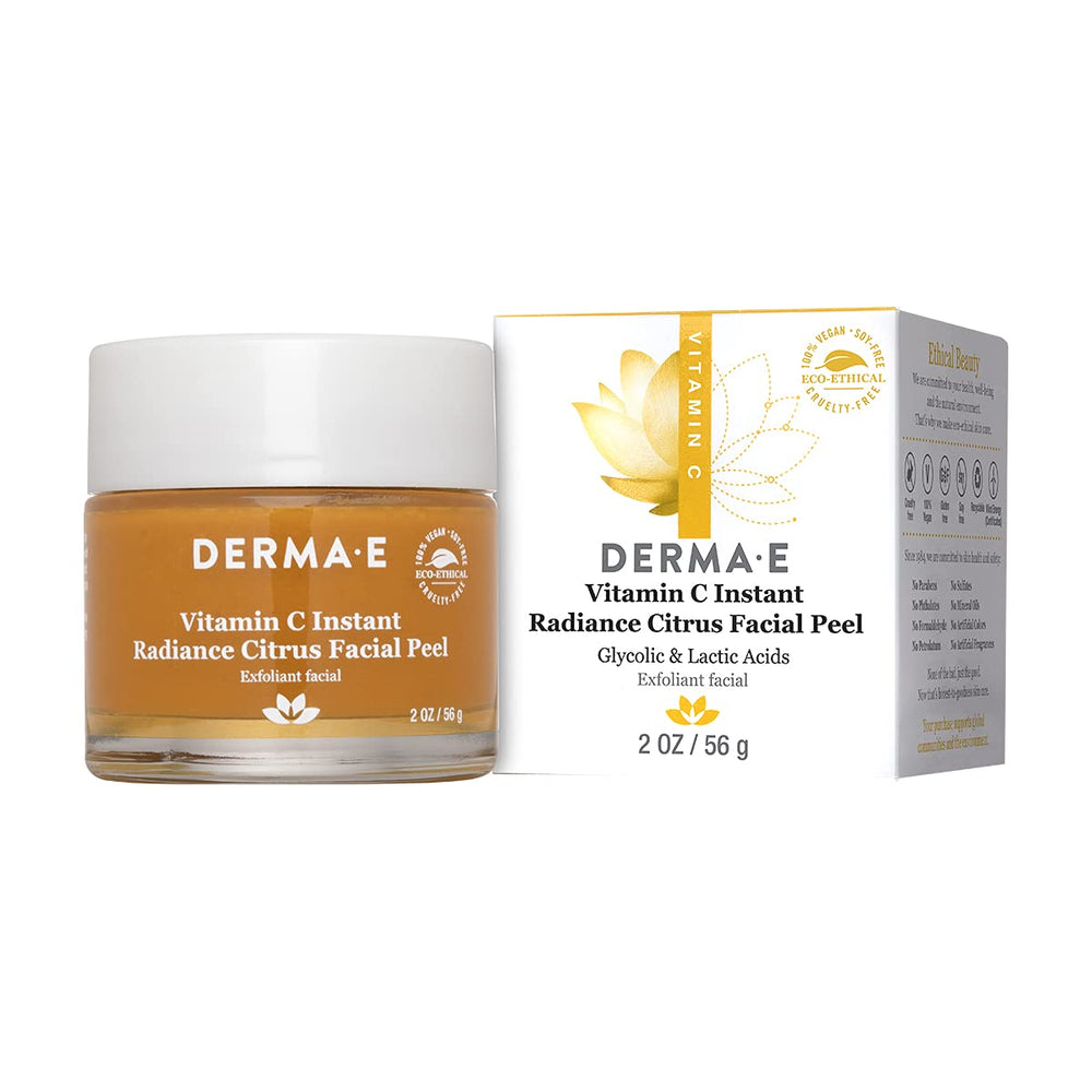 Derma E Vitamin C Instant Radiance Citrus Facial Peel, Resurface Skin, Non-Abrasive Peel, Smooth Skin's Texture