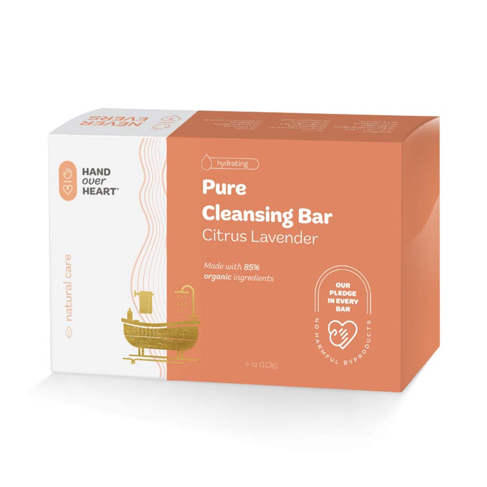 Hand over heart 100% natural lavender cleansing bar soap - aromatherapy herbal soap - contains organic essential oils cleanses and hydrates skin refreshing scent that soothes calms and relaxes