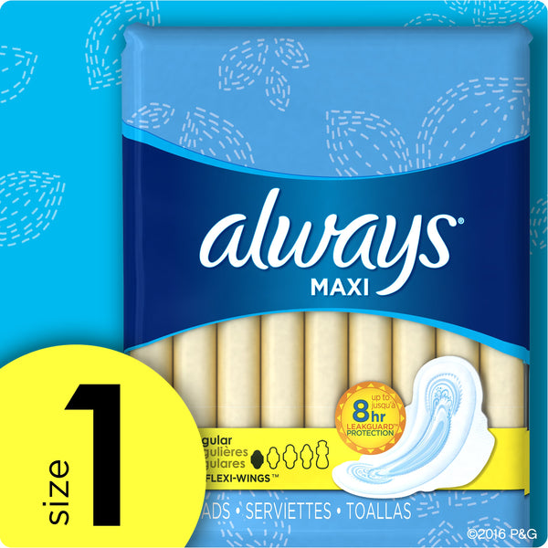Always Maxi Feminine Pads for Women, Regular Absorbency, with Wings, 36 Count