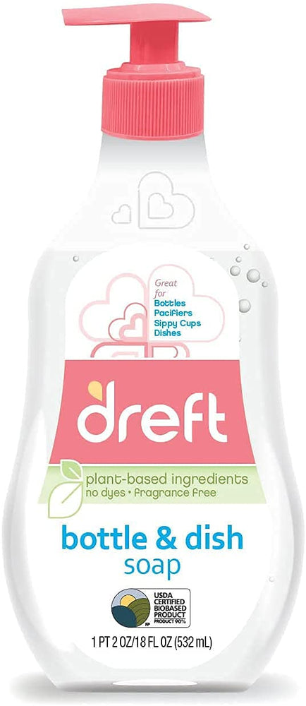 Dreft Dish Soap, Plant Based, Fragrance Free, 18 Fl Oz (Pack of 1)