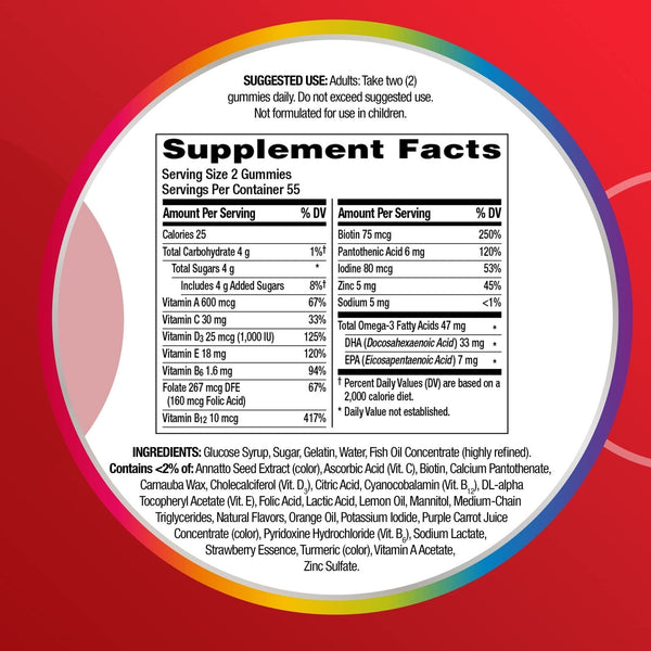 Centrum Multigummies Multivitamin for Adults Omega 3, Assorted Fruit, 110 Ct-Expires 02/2024