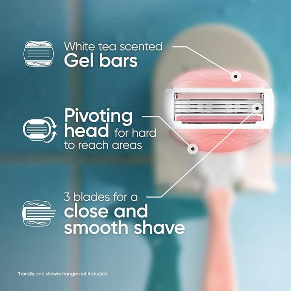 Gillette Venus ComfortGlide Womens Razor Blade Refills, 4 Count, White Tea Scented Gel Bar Protects Against Skin Irritation