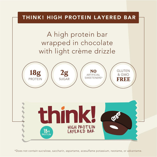 think! Protein Bars, High Protein Snacks, Gluten Free, Low Sugar Energy Bar with Whey Protein Isolate, Chocolate & Crème Cupcake, Nutrition Bars without Artificial Sweeteners, 2.1 Oz (10 Count)