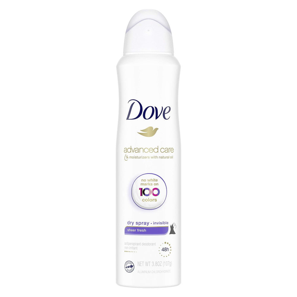 Dove Advanced Care Invisible Dry Spray Antiperspirant Deodorant No White Marks on 100 Colors Sheer Fresh 48-Hour Sweat and Odor Protecting Deodorant for Women 3.8 oz