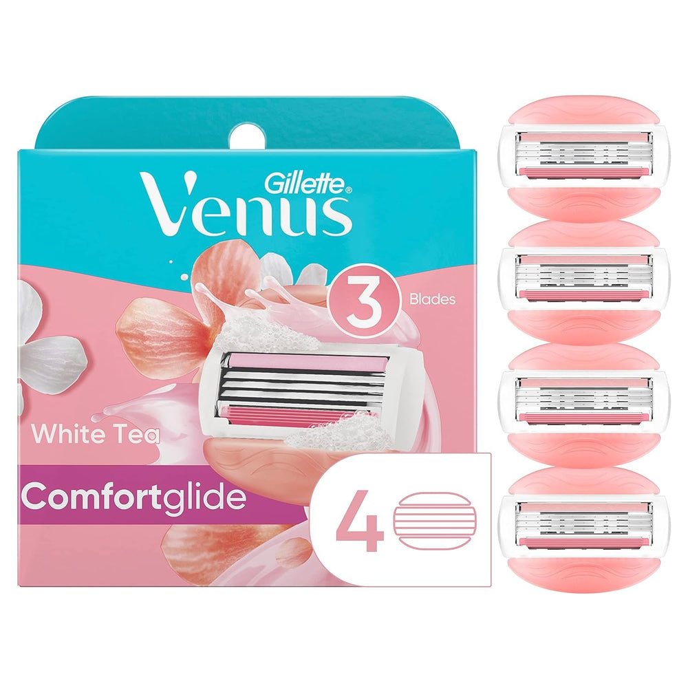 Gillette Venus ComfortGlide Womens Razor Blade Refills, 4 Count, White Tea Scented Gel Bar Protects Against Skin Irritation