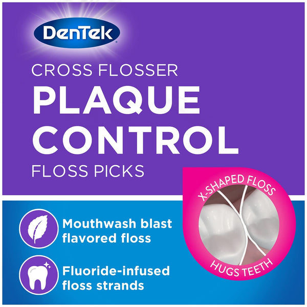 DenTek Cross Flosser Plaque Control Floss Picks, X-Shaped Floss, 75 Count