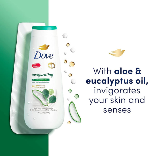 Dove Body Wash Invigorating With Aloe & Eucalyptus For Dry Skin Refreshes and Invigorates Skin 20 oz