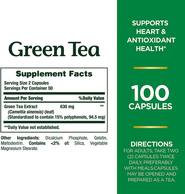 Nature's Bounty Green TeaCapsules With EGCG, 315 Mg, 100 Ct/Expiry 01/2027