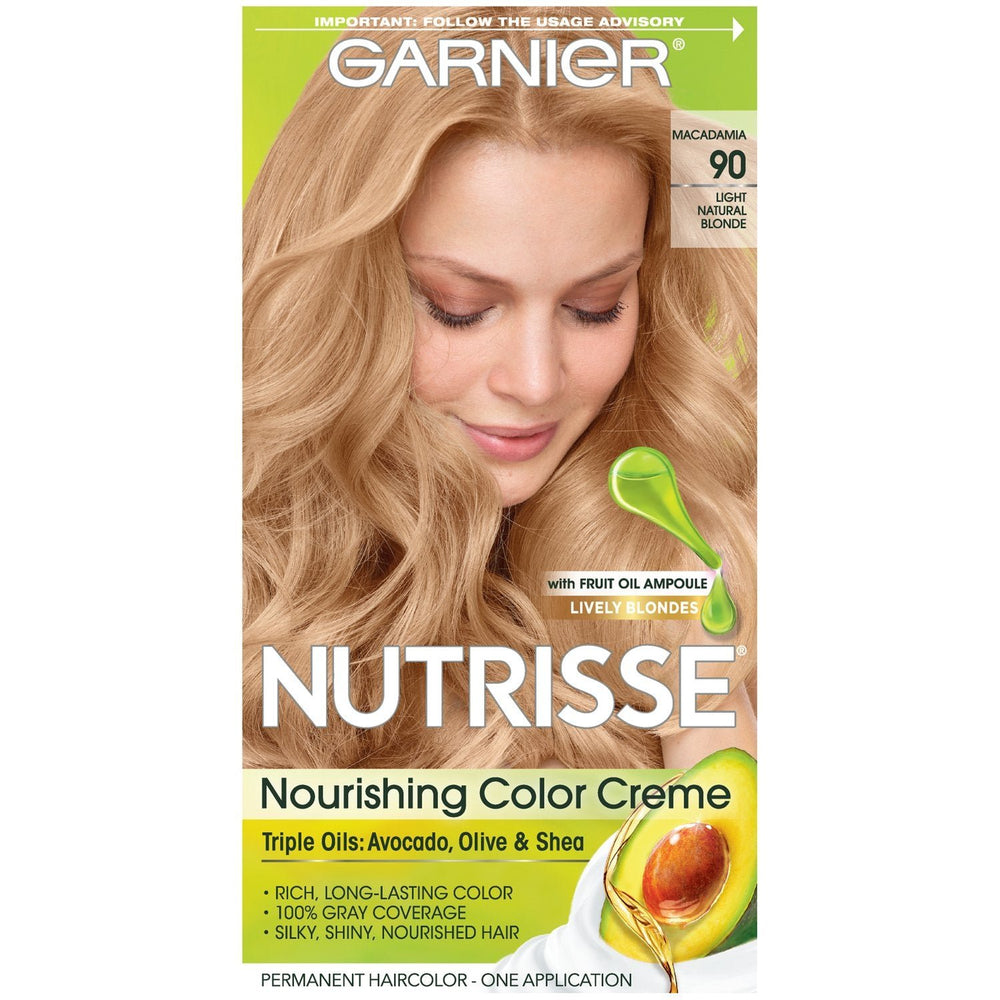 Garnier Nutrisse Nourishing Hair Color Creme, 90 Light Natural Blonde (Macadamia) (Packaging May Vary)