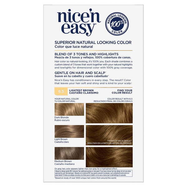 Clairol Nice'n Easy Permanent Hair Dye, 6.5 Lightest Brown Hair Color, Pack of 1