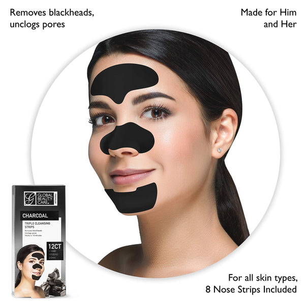 Global Beauty Care Premium Triple Zone Activated Charcoal Nose Strips 12 Count