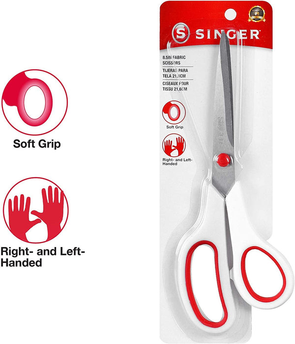 SINGER Fabric Scissors with Comfort Grip, 1-pack, Red & White
