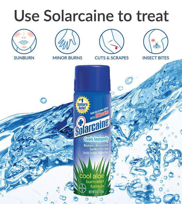 Solarcaine Cool Aloe Burn Relief Spray with Lidocaine, 6 Ounce