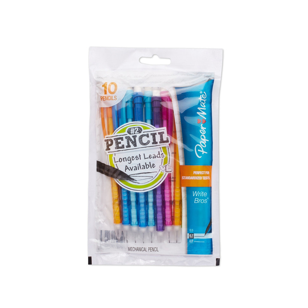 Paper Mate Write Bros Mechanical Pencils, 0.7mm, HB #2, Assorted Colors, 10 Count