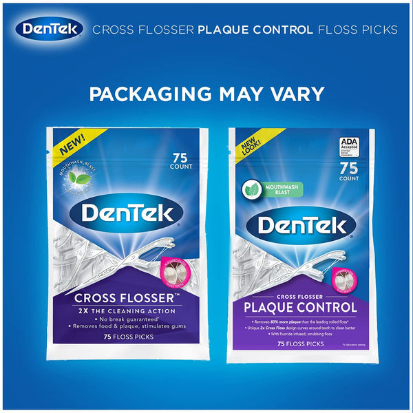 DenTek Cross Flosser Plaque Control Floss Picks, X-Shaped Floss, 75 Count