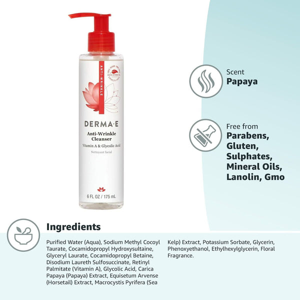 DERMA E Anti-Wrinkle Cleanser w/Glycolic Acid, 6 oz