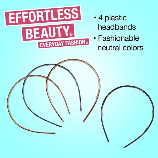 Scunci by Conair Effortless Beauty Skinny Plastic Headbands for Women and Men,