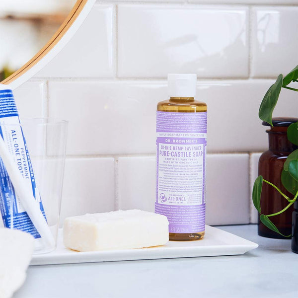 Dr. Bronner’s - Pure-Castile Liquid Soap (Lavender, 16 ounce) - Made with Organic Oils, 18-in-1 Uses: Face, Body, Hair, Laundry, Pets & Dishes, Concentrated, Vegan, Non-GMO