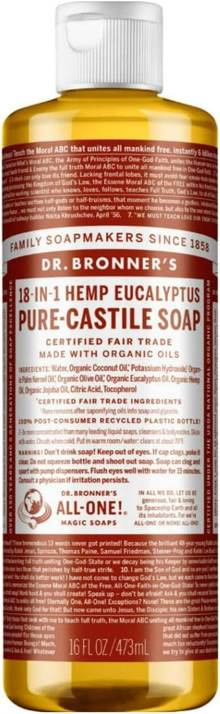 DR. BRONNER's CSEU16 18-in-1 Hemp Eucalyptus Pure-Castile Liquid Soap, 16-ounces
