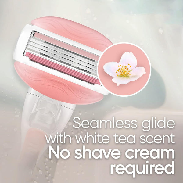 Gillette Venus ComfortGlide Womens Razor Blade Refills, 4 Count, White Tea Scented Gel Bar Protects Against Skin Irritation