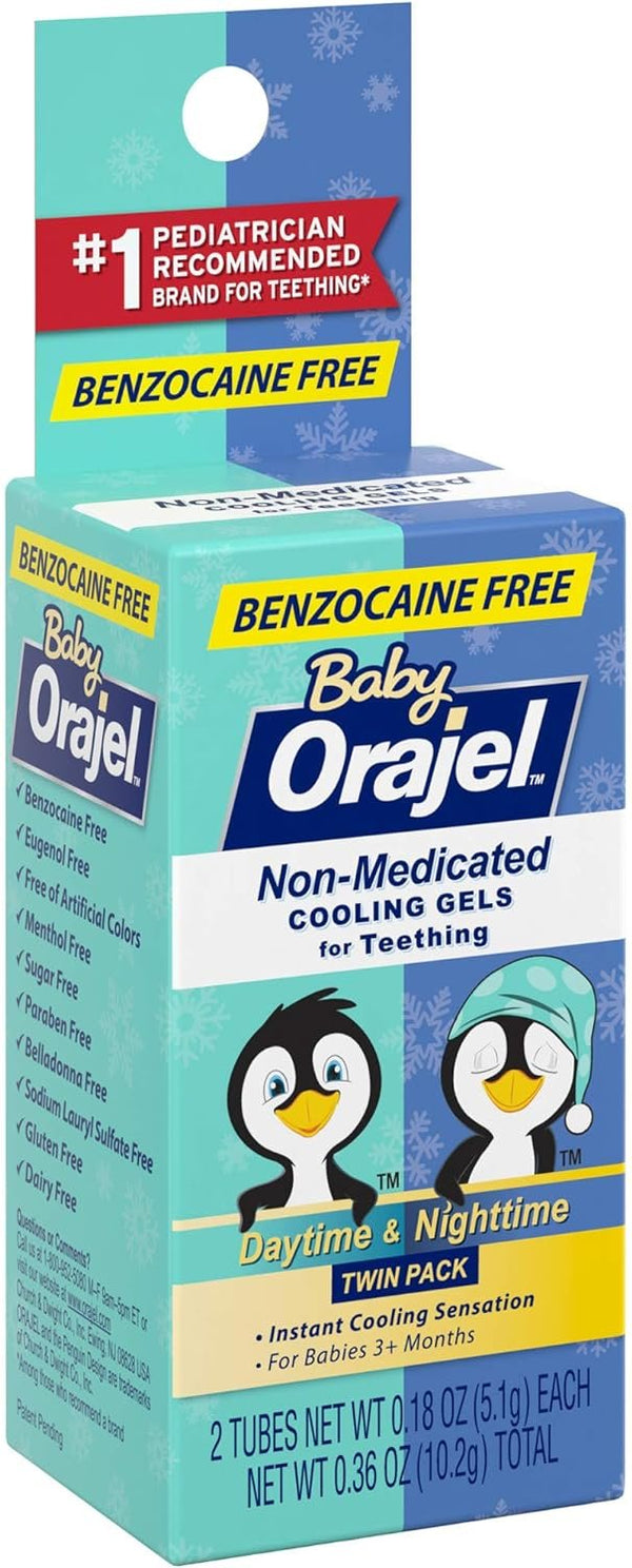 Orajel Baby Daytime & Nighttime Cooling Gels for Teething, Drug-Free, #1 Pediatrician Recommended Brand for Teething*, Two 0.18oz Tubes