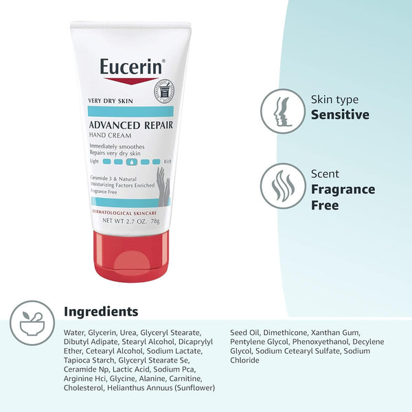Eucerin Advanced Repair Hand Creme 2.7 oz ( Pack of 4)