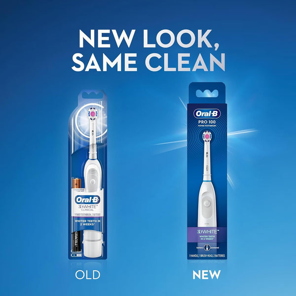 Oral-B Pro 100 3D White, Battery Powered Electric Toothbrush, White
