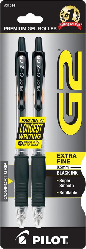 Pilot, G2 Premium Gel Roller Pens, Extra Fine Point 0.5 mm, Pack of 2, Black