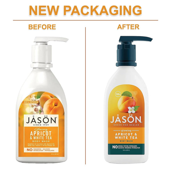 JASON Natural Body Wash & Shower Gel, Glowing Apricot & White Tea, 30 Oz