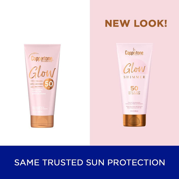 Coppertone Glow with Shimmer Sunscreen Lotion SPF 50, Water Resistant Sunscreen, Broad Spectrum SPF 50 Sunscreen, 5 Fl Oz Bottle