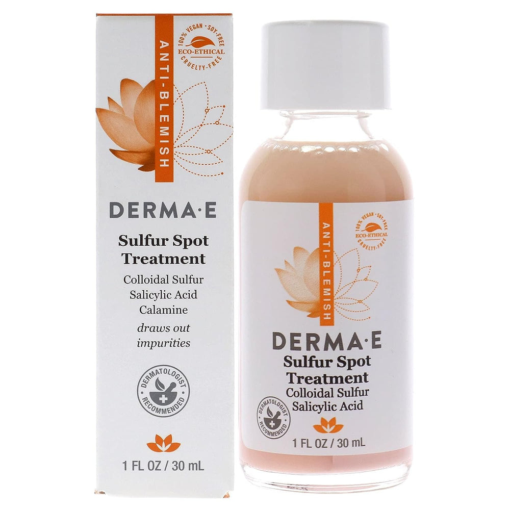DERMA-E Sulfur Spot Treatment – Sulfur and Salicylic Acid Lotion for Breakout-Prone Skin – Soothing Spot Treatment for Face Tones, Balances and Reduces Irritation, 1 Fl Oz