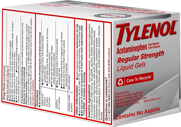 Tylenol Regular Strength Liquid Gels with 325 mg Acetaminophen, Pain Reliever & Fever Reducer, 90 ct