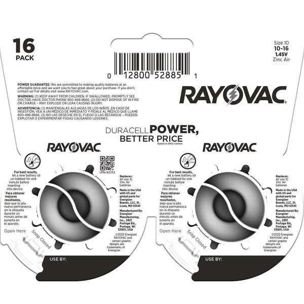 Rayovac Size 10 Hearing Aid Batteries (16 Pack), Size 10 Batteries