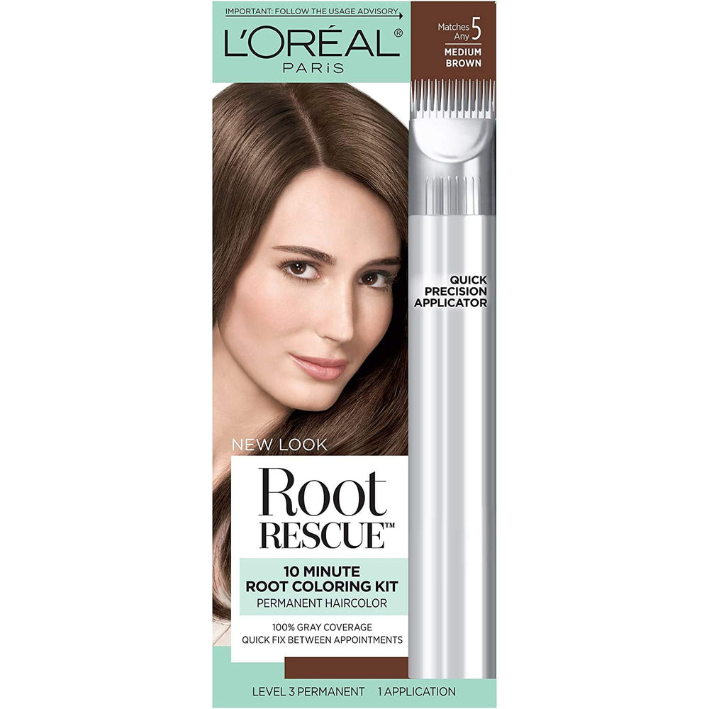 L'Oreal Paris Magic Root Rescue 10 Minute Root Hair Coloring Kit, Permanent Hair Color with Quick Precision Applicator, 100 percent Gray Coverage, 5 Medium Brown, 1 kit