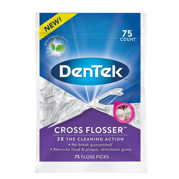 DenTek Cross Flosser Plaque Control Floss Picks, X-Shaped Floss, 75 Count