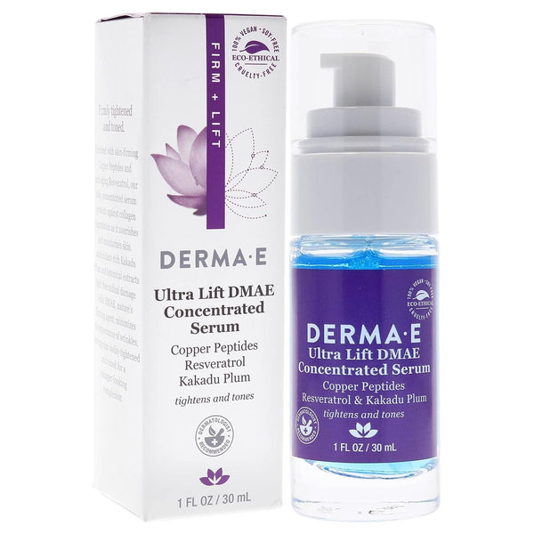 DERMA E Ultra Lift DMAE Concentrated Serum – All Natural Skin Firming Serum – Hydrating Serum with Copper Peptides and Resveratrol – Concentrated Facial Skin Care Serum, 1oz