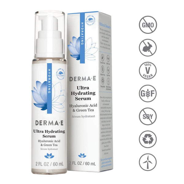 DERMA E Ultra Hydrating Dewy Skin Serum – Moisturizing Facial Treatment with Anti-Aging Squalane, Hyaluronic Acid and Ceramides to Smooth and Replenish, 2 FL Oz