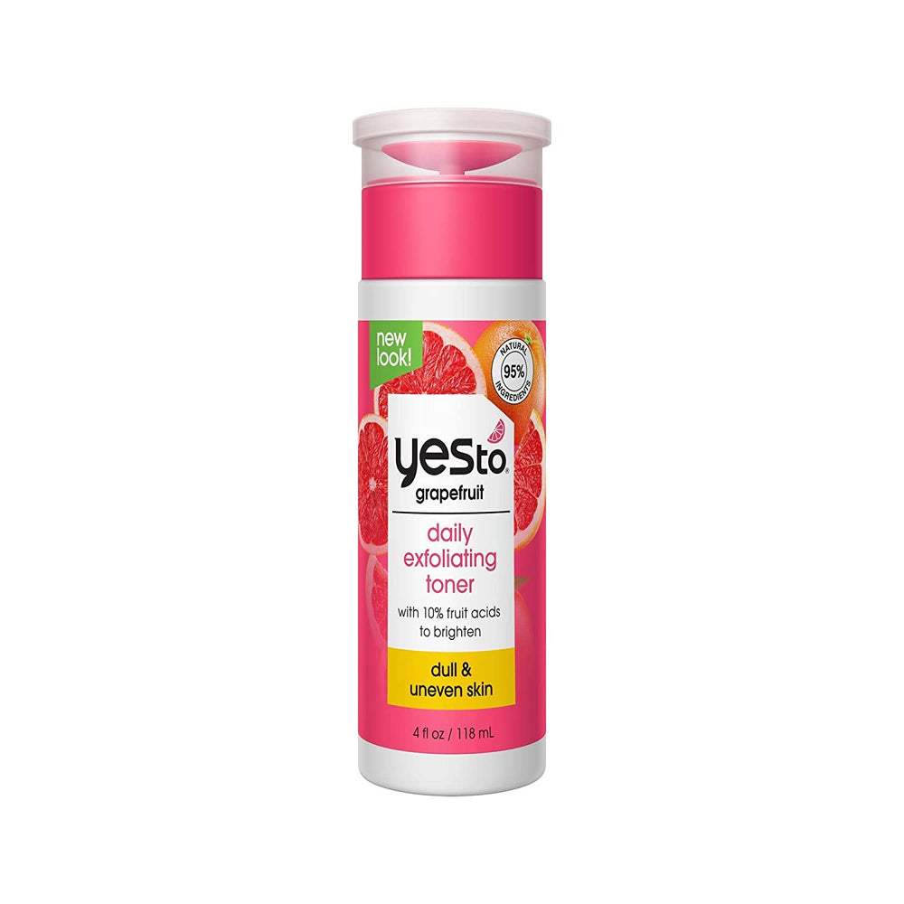 Yes To Grapefruit Daily Exfoliating Toner, Brightening Formula To Retexturize & Brighten Your Skin, With AHAs, BHAs, Vitamin C, & Antioxidants, Natural, Vegan & Cruelty Free, 4 Fl Oz
