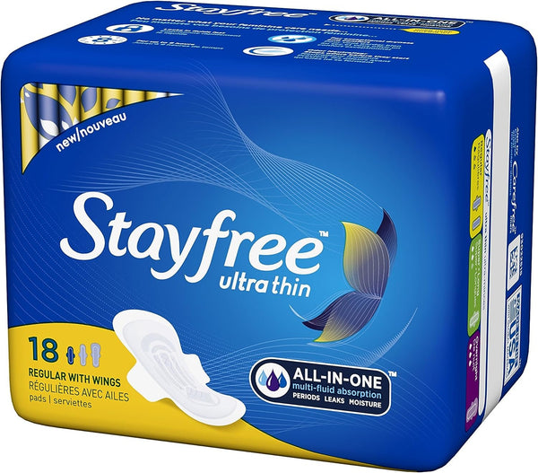 Stayfree Ultra Thin Regular Pads with Wings, 18 Count