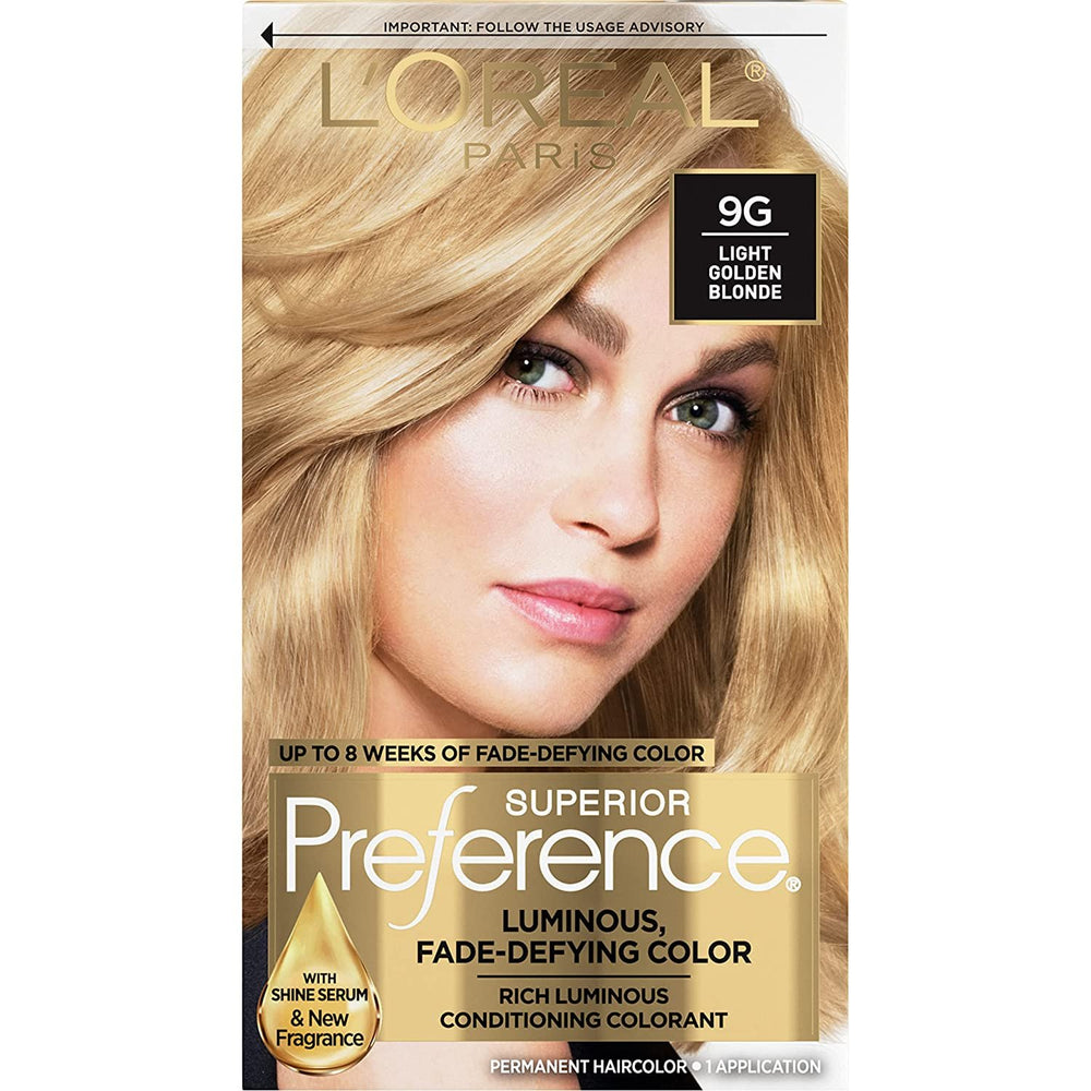 L'Oreal Paris Superior Preference Fade-Defying + Shine Permanent Hair Color, 9G Light Golden Blonde, Pack of 1, Hair Dye
