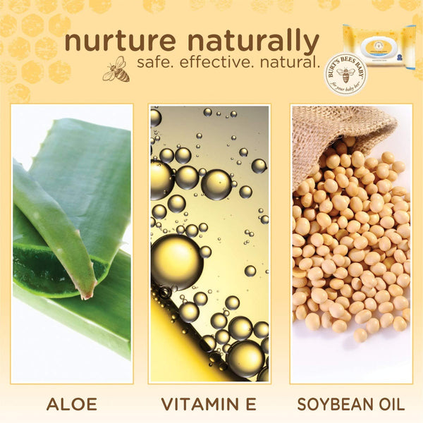 Burts Bees Baby Wipes, Unscented Natural Baby Wipes for Sensitive Skin with Aloe and Vitamin E - 72 Wipes