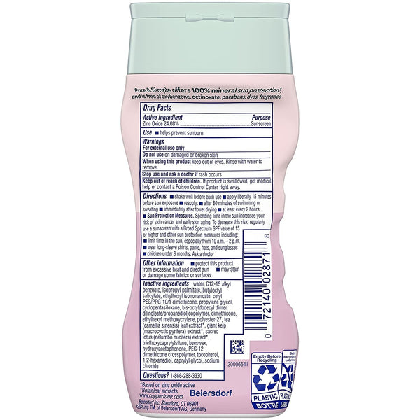 Coppertone Pure and Simple Baby Sunscreen SPF 50 Lotion, Zinc Oxide Mineral Sunscreen for Babies, Tear Free, Water Resistant, Broad Spectrum SPF 50 Sunscreen, 6 Fl Oz Bottle