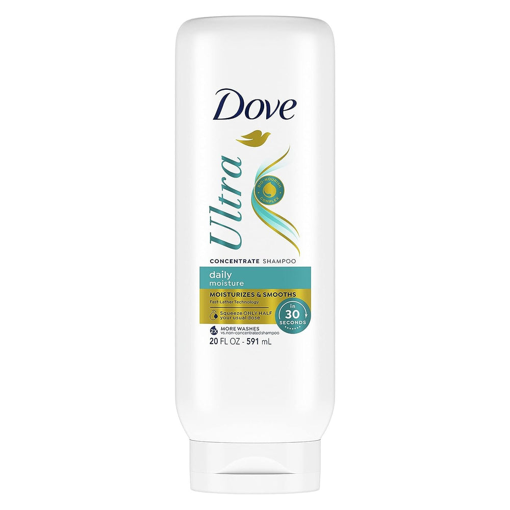 Dove Ultra Daily Moisture Concentrate Shampoo for Dry Hair Moisturizes and Smooths in 30 Seconds, Ultra-Lather Technology and 2X More Washes 20 oz