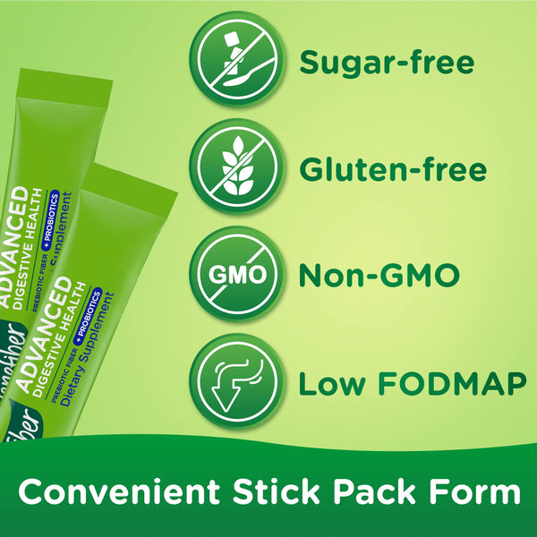 Benefiber Advanced Digestive Health Prebiotic Fiber Supplement Powder with Probiotics for Occasional Constipation and Abdominal Discomfort Relief, Low FODMAP - 15 Sticks (3.0 Ounces)