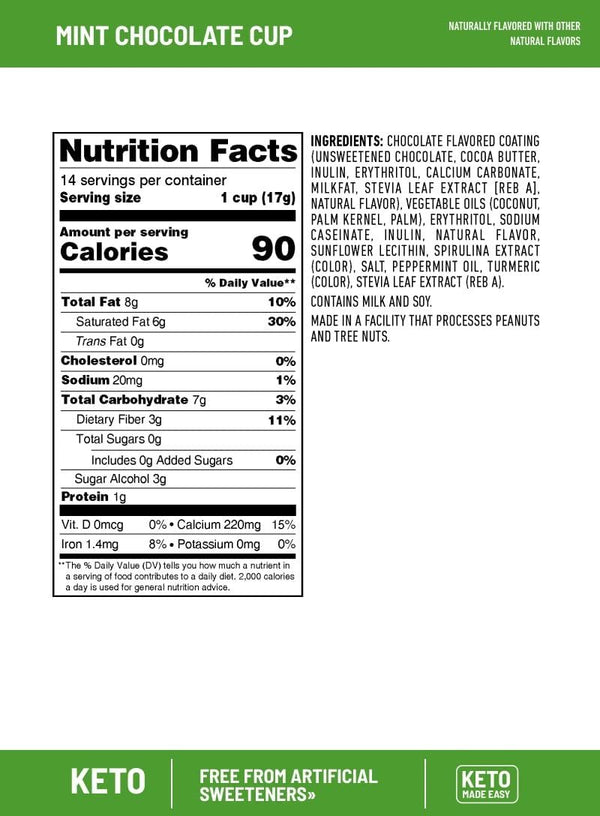 SlimFast Low Carb Chocolate Snacks, Keto Friendly for Weight Loss with 0g Added Sugar & 3g Fiber, Mint Chocolate Cup, 14 Count Box (Packaging May Vary)