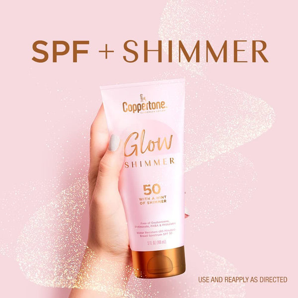 Coppertone Glow with Shimmer Sunscreen Lotion SPF 50, Water Resistant Sunscreen, Broad Spectrum SPF 50 Sunscreen, 5 Fl Oz Bottle
