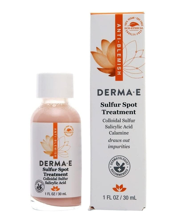DERMA-E Sulfur Spot Treatment – Sulfur and Salicylic Acid Lotion for Breakout-Prone Skin – Soothing Spot Treatment for Face Tones, Balances and Reduces Irritation, 1 Fl Oz